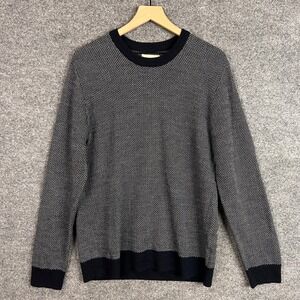 Taylor Stitch Mens 42 Merino Wool Crewneck Sweater Dark Blue Geometric‎ Pattern